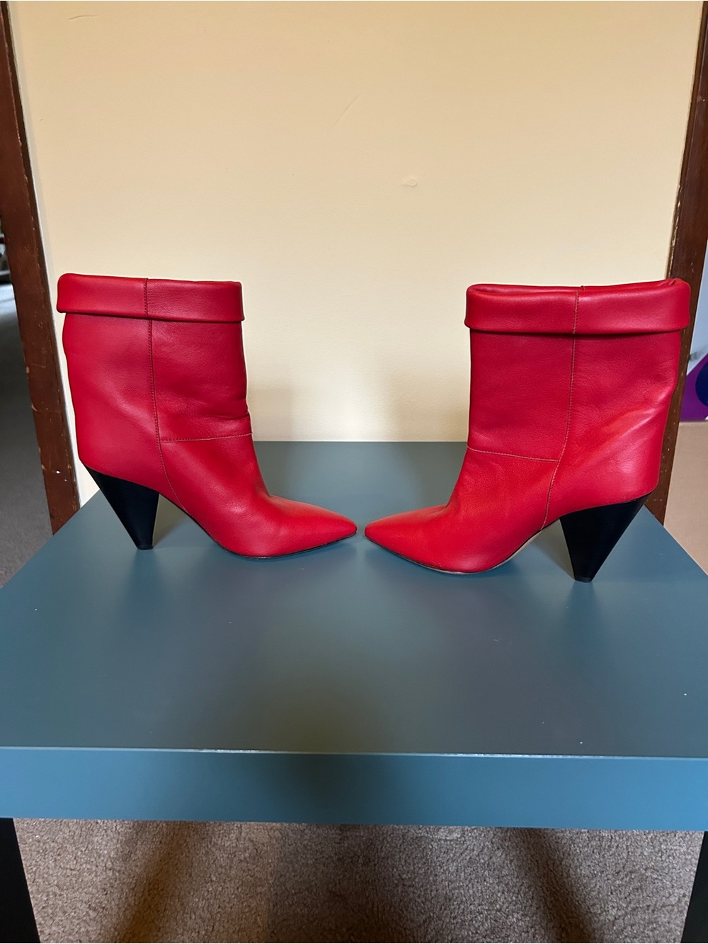 Isabel Marant Red Leather Fold over cuff Bootie Cone Heel Pointed Toe Size 36 - Picture 4 of 7